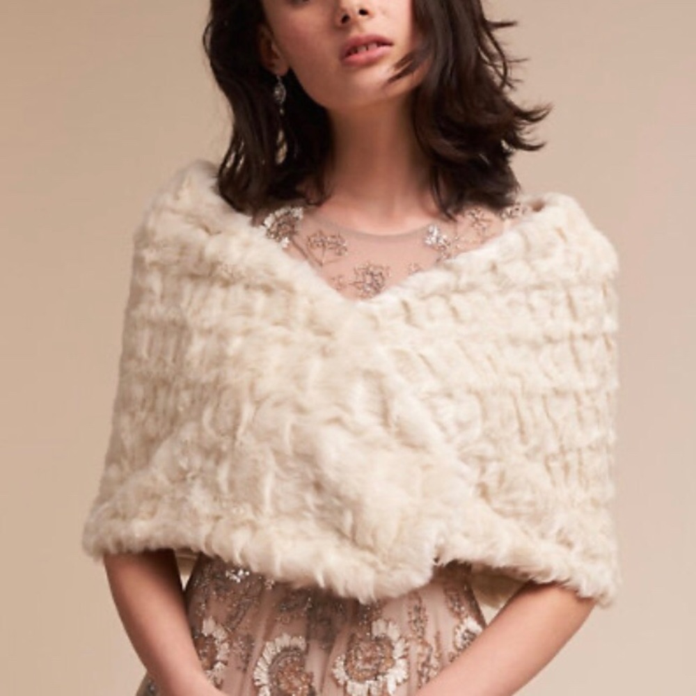 BHLDN ivory Yates faux fur wrap